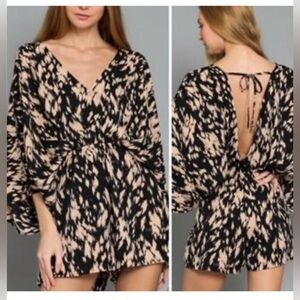 Chic Black and Tan kimono sleeve romper